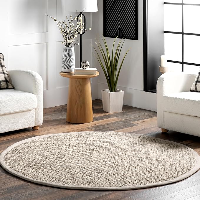nuLOOM Ashli Solid Farmhouse Jute Area Rug, 4' Round, Off-white