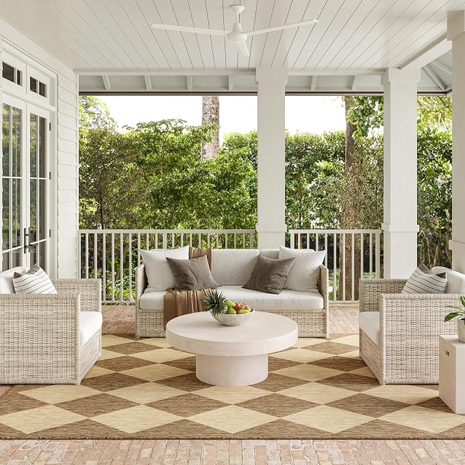 Nuloom Outdoor Performance Collection Sabina Brown/Ivory, 6'7" Square, Soft, High Traffic, Stain Resistant, Easy Clean, Durable Area Rug for Indoor/Outdoor Patio, Deck, Porch, Garden, Courtyard