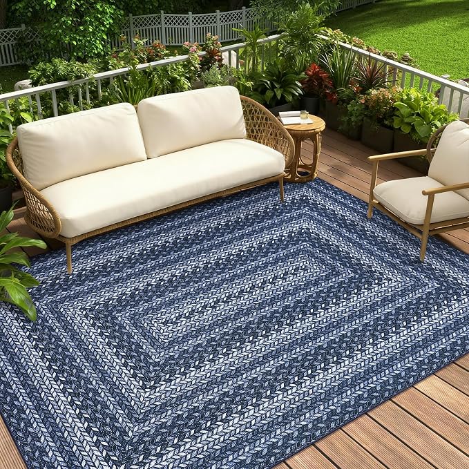 GarveeHome Washable 4x6 Area Rug Living Room Modern Easy Jute Area Rugs | Non Slip Stain Resistant Easy Jute Dining Room Throw Carpet Solid Area Rug for Kitchen Bedroom Nursery Home Decor, Blue