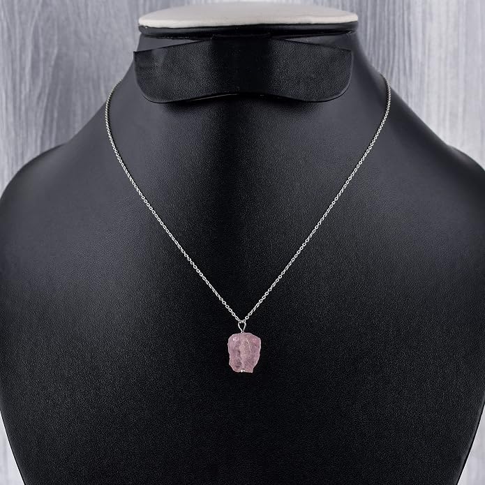 Raw Gemstone Dainty Pendant Necklace for Women, Trendy Healing Chakra Crystal, Birthstone Handmade 925 Sterling Silver Adjustable 18 inch Chain Jewelry, Birthday Gifts