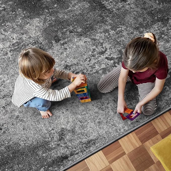 3x8 Black Rug Runners for Hallways Kitchen Runner Rug Non Slip Washable Black Long Runner Rugs with Rubber Backing Soft Abstract Carpet Runner for Bedroom, Kitchen, Bathroom, Entryway
