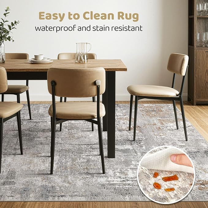 LOONGRUG 7x10 Area Rug Living Room: Washable Large Abstract Soft Stain Resistant Indoor Floor Rugs Non Slip Accent Carpet for Bedroom Nursery Playroom Office Dining Room Dorm Home House- Gray Rust