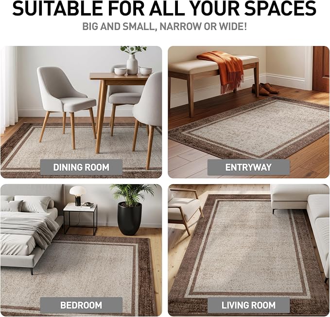 Rugshop Modern Transitional Bordered Area Rug for Living Room Beige 4' x 6'