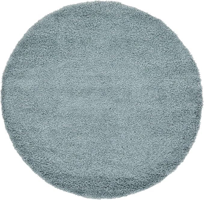 Unique Loom Solid Shag Collection Area Rug (6' 1" Round, Light Slate Blue)