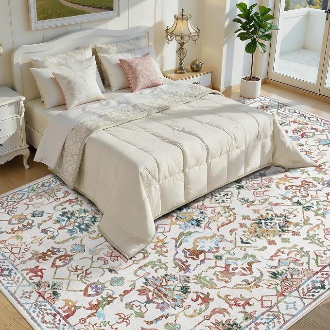 Deerly Area Rug 8x10 for Living Room Low-Pile, Tribal Farmhouse Soft Stain Resistant Medallion Colorful Rugs Carpet for Bedroom Dining Room Office Guest Room Kitchen Home Decor