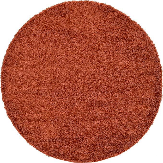 Unique Loom Solid Shag Collection Area Rug (6' 1" Round, Terracotta)