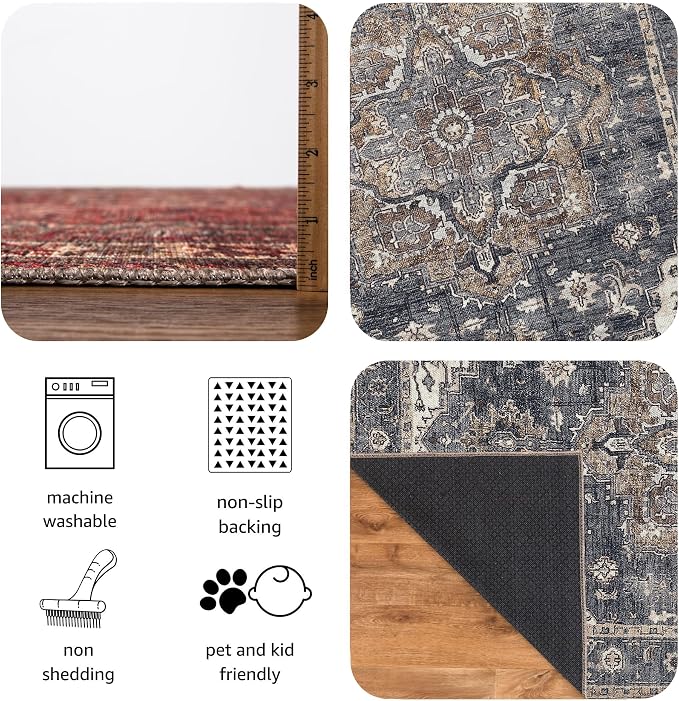 Keen Home Design 8x10 Rug - Machine Washable Area Rug with Non-Slip Backing, Ideal for Living Room, Dining Room, Bedroom - Vintage, Easy Clean, Durable, Low Pile Rug - (8' x 10')
