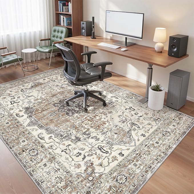 befbee 6x9 Area Rugs for Living Room,Super Soft Ultra-Thin Stain Resistant Machine Washable Rugs for Bedroom,Non-Slip Backing Large Area Rug(Brown/Grey,6'x9')