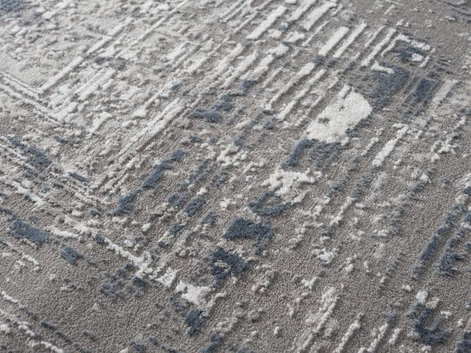 Amy Modern Abstract Area Rug for Living Room, 5x7 Contemporary Textured Geometric Blue Rug, High-Low Pile Stain Resistant Carpet for Bedroom, Dining Room or Kitchen (5' x 7', Blue)