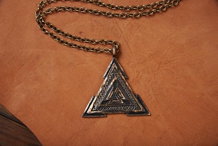 Baldur Jewelry - Valknut Viking Necklace for Men Women - Celtic Viking Norse Jewelry for Men Amulet Pendant Necklace - Brass Valknut Pendant - Jewelry Triangle - Valknut Odin Amulet - Viking Gifts