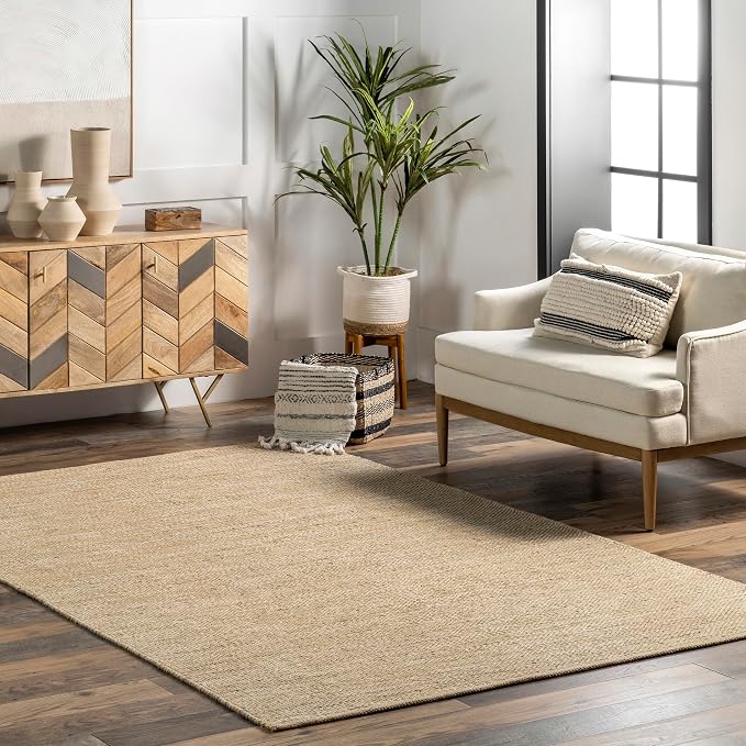nuLOOM Alessi Tan Solid Hand Woven Area Rug, 6' x 9' | Nuloom Alessi Solid 6' x 9' Area Rug for Living Room Bedroom Dining Room, Tan