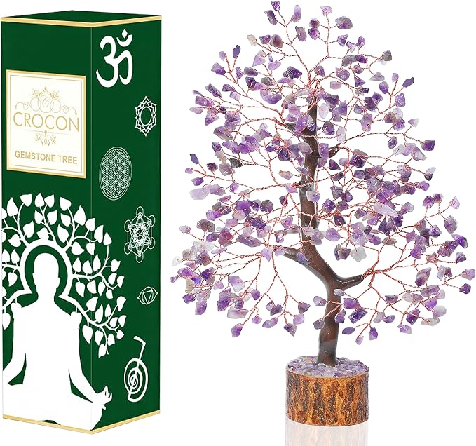Crocon® Amethyst Crystals Tree, Birthday Gifts for Women & Men, Purple House Decor for Shelf Healing Crystals, Spiritual Gift Purple Decor, House Warming Gifts New Home, Birthday Gift for Mom Sister