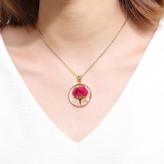AUNTESIGN Forget-Me-Not and Queen Anne's Lace Pressed Wildflower Necklace | Birth Month Flowers Necklace | Gold/Silver Pressed Flower Jewelry | Mother's Day | Gift For Her