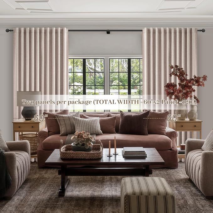 Blackout Curtains 60 Inches Extra Wide Curtains 84 Inch Length for Living Room, Pleated Farmhouse Bedroom Thermal Drapes for Winter Thick Large Window Energy Efficient(60"W x 84"L 2 Panels Linen)