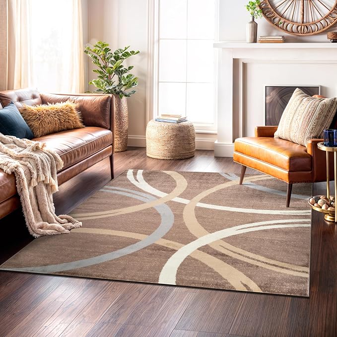 Rugshop Wavy Circles Modern Non-Shedding Square Rug Brown 6'6" x 6'6"