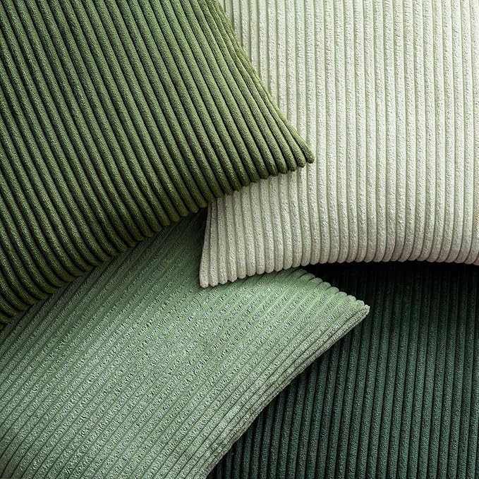 EMEMA Spring Green Decorative Throw Pillow Covers 22x22 Inch Set of 4 Boho Farmhouse Corduroy Striped Square Pillow Case,Western Modern Cushion Covers for Couch Bed Livingroom Home Decor