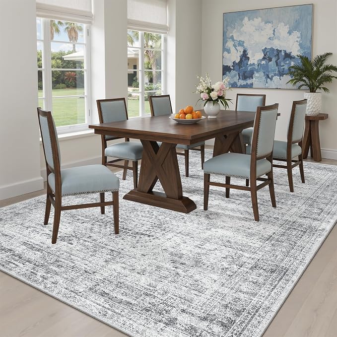 Soalmost 6x9 Area Rug for Living Room Washable 6x9 Gray Rug Non-Slip Modern Rugs for Bedroom Dinning Room Ultra-Thin Indoor Grey Rug