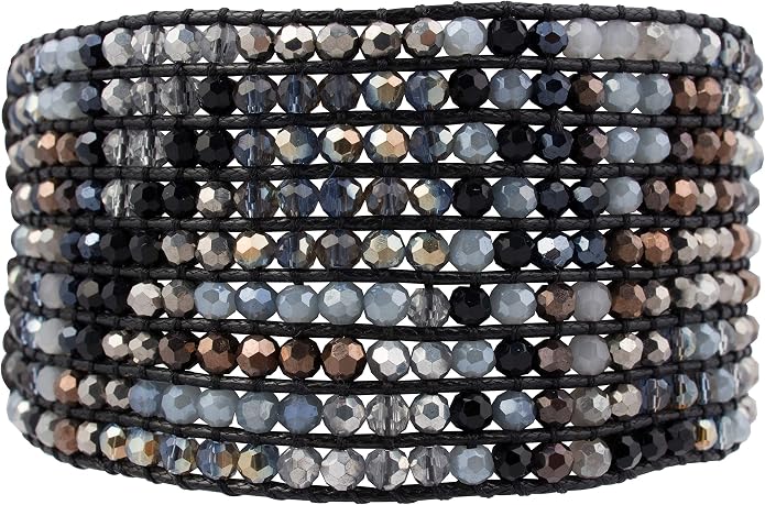 Joob Joob Handmade Boho Bracelets For Women - Colorful Crystal Beaded Bracelets - Easy Adjustable Leather Cuff Bracelet with Slider Opening