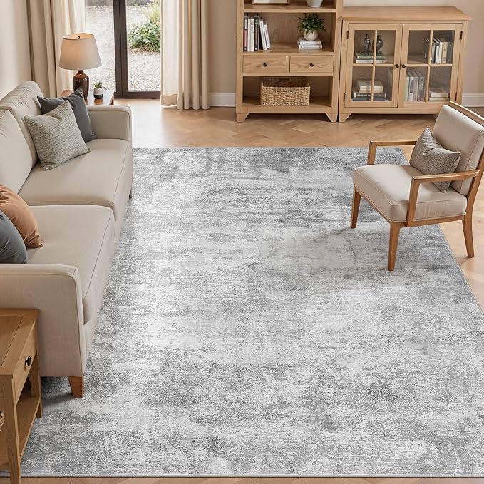 cotiled 10x14 Area Rug Abstract Soft Non Slip Washable Rugs for Living Room | Stain Resistant, Robot Vacuum & Pet Friendly, Low-pile, For Living Room, Bedroom, Dining Table, Nursery Grey