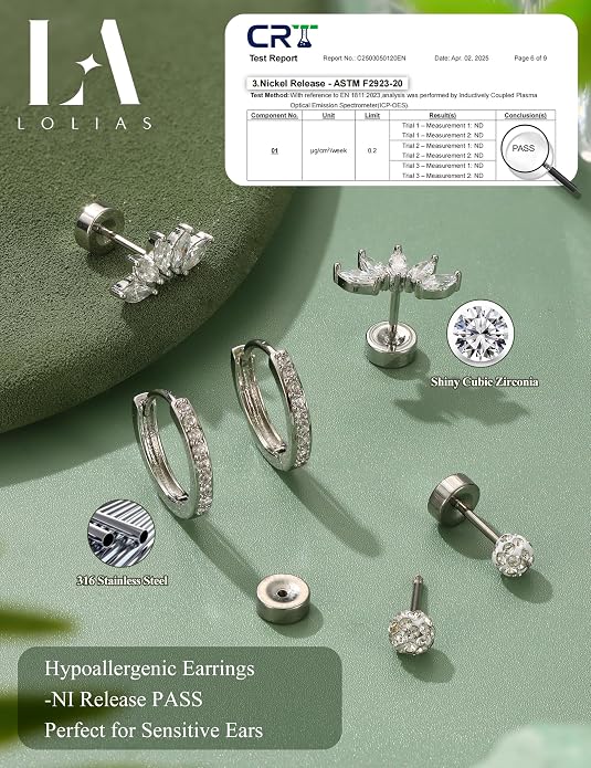 LOLIAS Hypoallergenic Flat Back Earrings for Women Cartilage Earrings Stacks-20G Surgical Stainless Steel Flatback Stud Hoop Earring Set Daith Conch Tragus Helix Piercing Jewelry