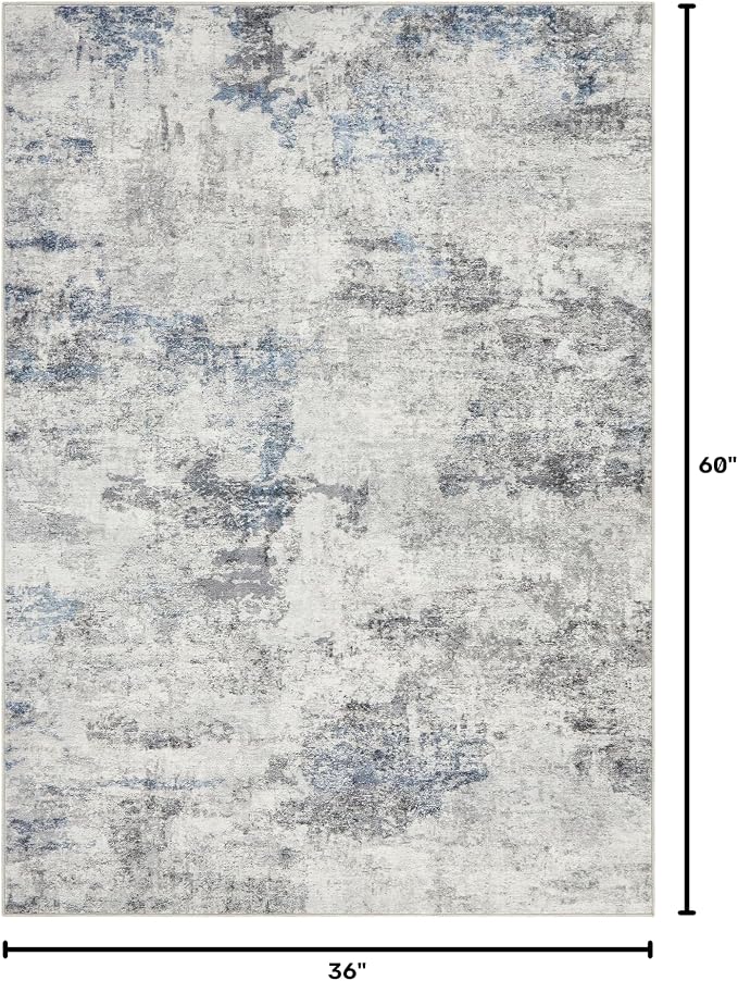 DMOYEST 3x5 Area Rug - Washable & Non Slip Living Room Rug, Ultra Soft Abstract Low Pile Carpet, Kid & Pet Friendly Modern Decor for Bedroom and Home Office - Grey Blue