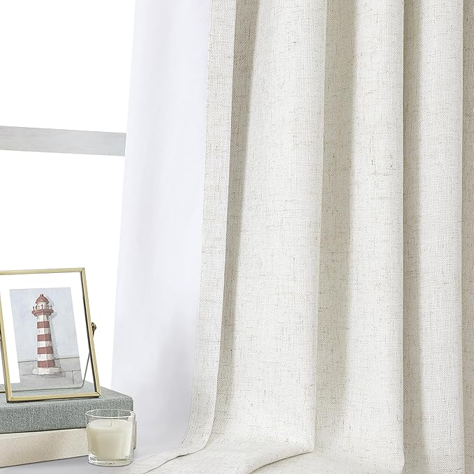 WEST LAKE 63 Inch Natural Bailey Pinch Pleated Full Blackout Curtains | Modern Linen Blended Drapes for Bedroom Living Room,Thermal Insulated Back Tab Track Window Treatment,60"Wx63"L,1 Panel