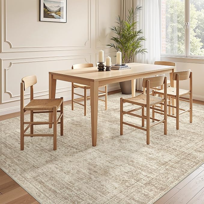 5x7 Area Rugs for Living Room,Large Washable Rug,Beige | Rugs for Bedroom,Dining Room,Office,Low Pile,Soft, Neutral Rug,Stain Resistant Indoor Carpet,Non Slip,Home Decor