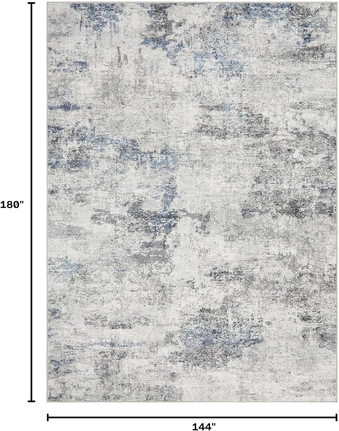 DMOYEST 12x15 Area Rug for Living Room, Washable & Non Slip Large Indoor Carpet, Kid & Pet Friendly Soft Thin Low Pile Abstract Rug for Bedroom and Office - Grey Blue
