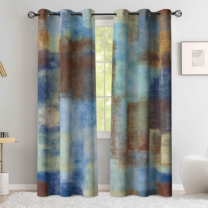 Asuexpect Abstract Curtains 2 Panels Abstract Rust Curtain Room Darkening Grommet Window Treatments Modern Decorative for Bedroom Living Room, 42x72 Inches, Blue Rust