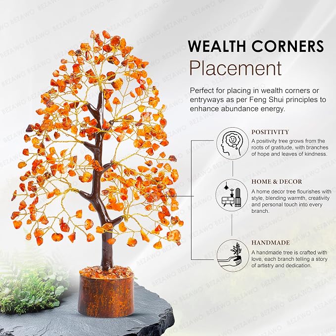 Crocon® Carnelian Crystals Tree, Birthday Gifts for Women, House Warming Gifts New Home Decor, Healing Crystals Spiritual Present, Birthday Gift for Mom, Orange Decor, Gemstones Money Tree Positivity