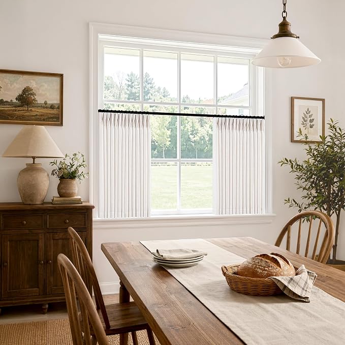 MIULEE Pinch Pleated Thick Linen Curtains 24 Inches Long 2 Panels for Kitchen Bedroom, Linen Textured Memory Trained Small Short Drapes Pleat Back Tab Light Filtering Natural Half Window Curtains