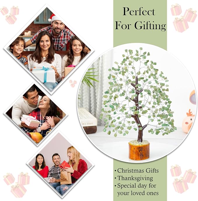 Crocon® Green Jade Crystals and Healing Stones Tree, Birthday Gifts for Women, Sister Birthday Gifts, Crystal Tree of Life for Positive Energy, Home Office Decor, Spiritual Gift for Women & Men