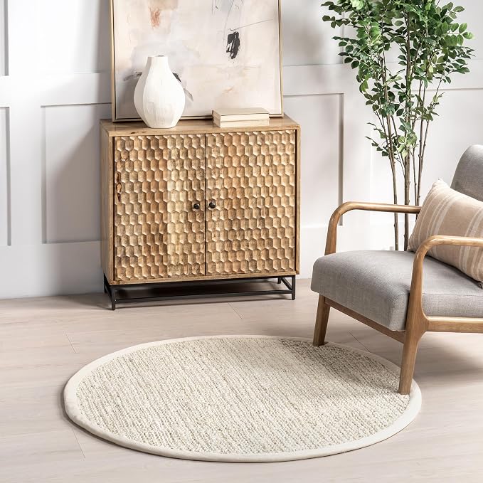 nuLOOM Daniela Off White Solid Flatweave Area Rug, 8' Round