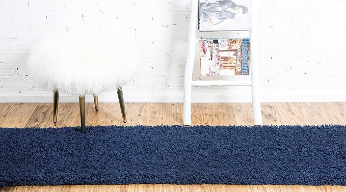 Unique Loom Solid Shag Collection Area Rug (2' 7" x 10' Runner Sapphire Blue/Navy Blue)