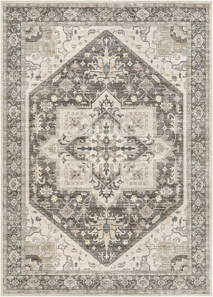 6x9 Area Rugs for Living Room - Large Carpet Ultra Thin Soft Washable Oriental Vintage Floral Distressed Big Indoor Carpets for Bedroom Nursery Dorm Home Decor Aesthetic - Dark Brown
