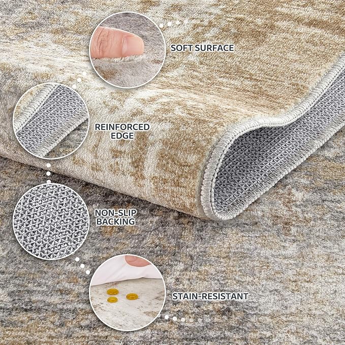 DMOYEST Area Rug Living Room Rugs - 5x8 Washable Large Soft Indoor Neutral Modern Abstract Low Pile Rug Carpet for Bedroom Dining Room Farmhouse Home Office - Brown Grey