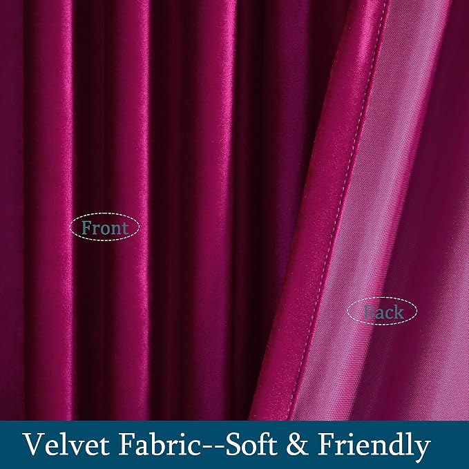 PRIMROSE Hot Pink Velvet Curtains 63 inch Long for Living Room,Set of 2 Panels Blackout Rod Pocket Back Tab Window Treatment Room Darkening Heavy Decorative Curtains Drapes for Bedroom