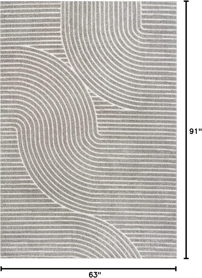 JONATHAN Y Hallie High-Low Curve Gray/Ivory Indoor/Outdoor Area Rug, 5x8, Minimalist, Pet Friendly, Non-Shedding, Stain Resistant, Hose-Washable for Backyard, Patio, Porch (SCN100A-5)