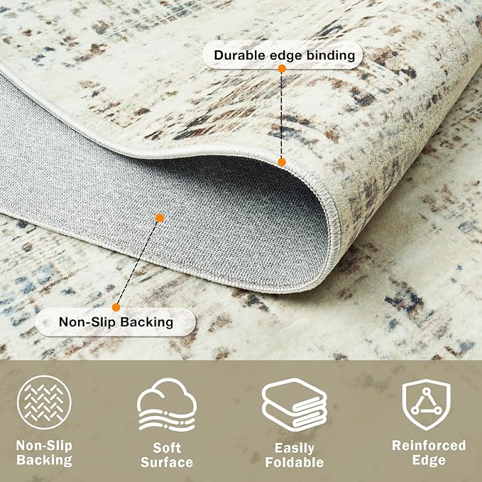 10x14 Area Rugs for Living Room Washable Rug: Anti-Skid Abstract Modern Living Room Rug Soft Thin Carpets Indoor Floor Non-Shedding Carpet for Bedroom Dining Farmhouse Nursery Gray White Blue