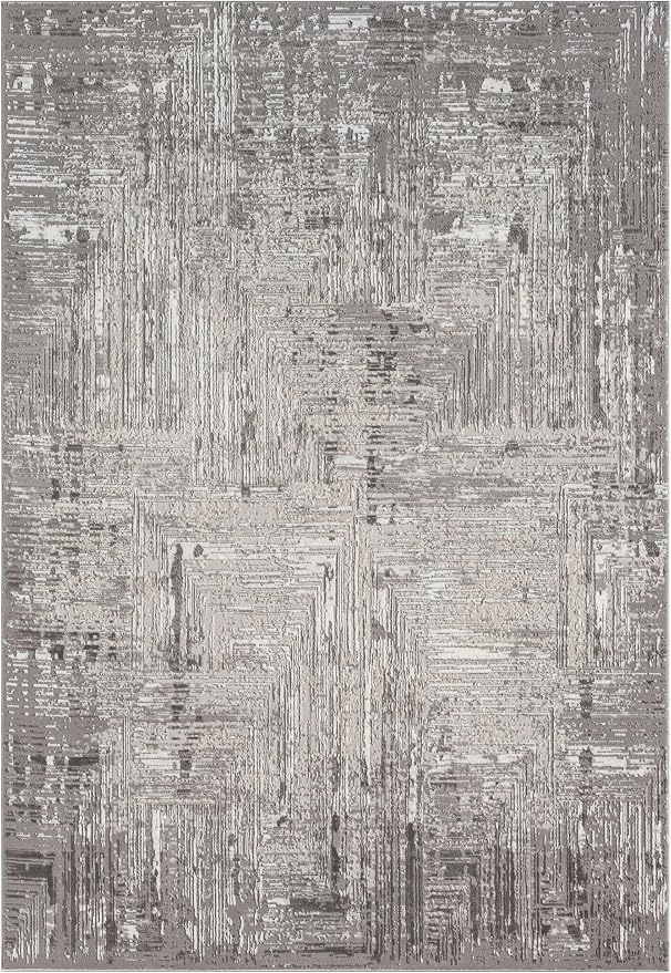 Amy Modern Abstract Area Rug for Living Room, 5x7 Contemporary Textured Geometric Gray Rug, High-Low Pile Stain Resistant Carpet for Bedroom, Dining Room or Kitchen (5' x 7', Gray)