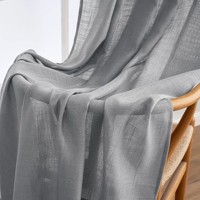 MIULEE Grey Linen Curtains 96 Inch Long for Bedroom Living Room, Soft Thick Linen Textured Window Drapes Gray Semi Sheer Light Filtering Back Tab Rod Pocket Burlap Look Decor, 2 Panels