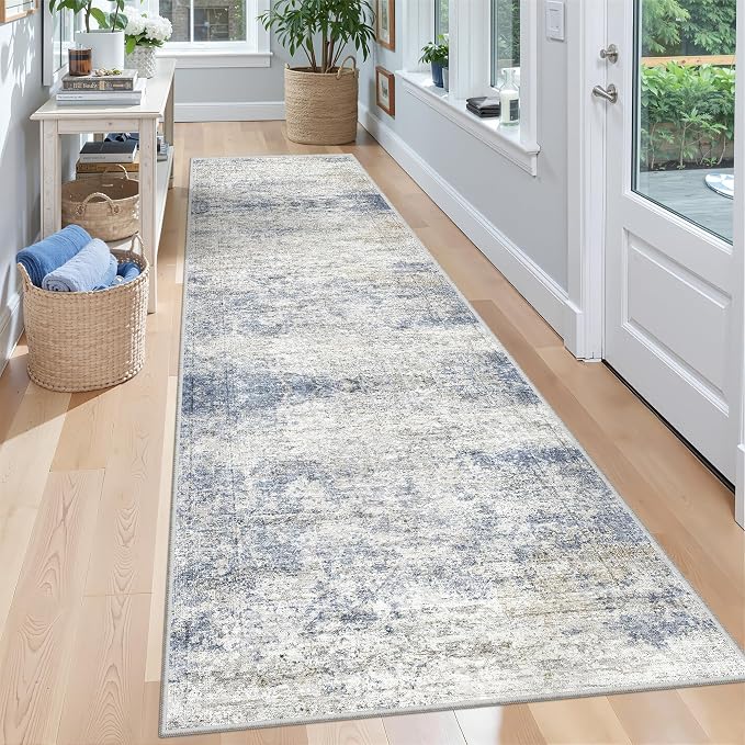 2x7 Runner Rug Non Slip,Washable Hallway Runner Rug,Blue | Neutral Rugs for Kitchen,Entryway,Bedroom,Bathroom,Nursery Room,Thin,Soft Runner Rug,Stain Resistant Indoor Carpet