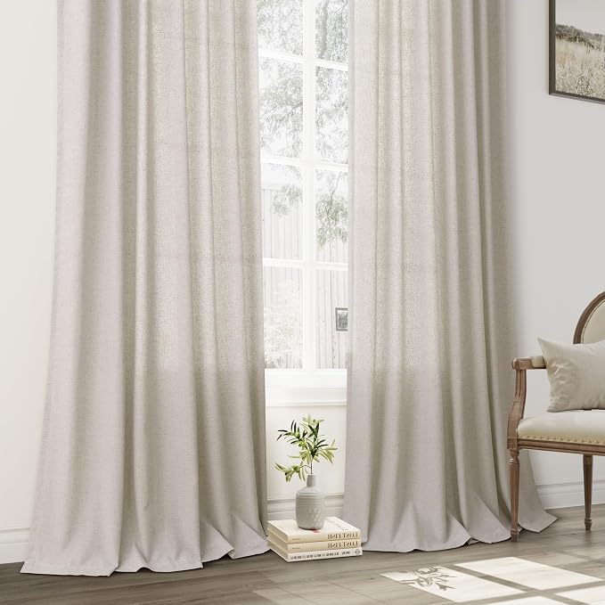 Aersas Silver Pinch Pleat Linen Curtains 84 Inch Length 2 Panels Set for Bedroom Dinging Room Semi Sheer Boho Farmhouse Neutral Window Curtains 84 Inches Long for Living Room Nursery 40x84