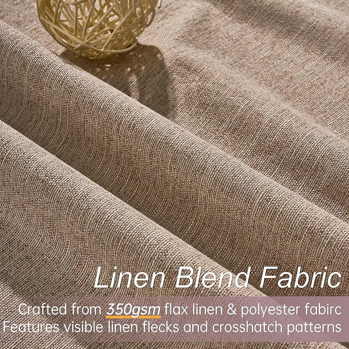 Topfinel Extra Long 132 Inch 100% Blackout Curtains for Livingroom Taupe Burlap Linen Blend Farmhouse Curtain Drapes Sound Proof Drapes Privacy Ceiling Track Villa Bedroom 11Ft(W52 xL132 2 Panels)