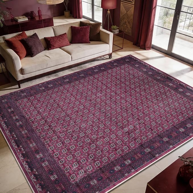 Keen Home Design 6x9 Rug - Machine Washable Area Rug with Non-Slip Backing, Ideal for Living Room, Dining Room, Bedroom - Vintage, Easy Clean, Durable, Low Pile Rug - (6' x 9')