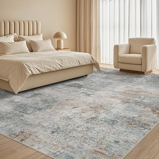 Tortania Area Rug Living Room Rugs - 9x12 Washable Large Soft Neutral Boho Moroccan Bohemian Farmhouse Rug Indoor Floor Carpet for Bedroom Under Dining Table Home Office Decor - Grey Brown