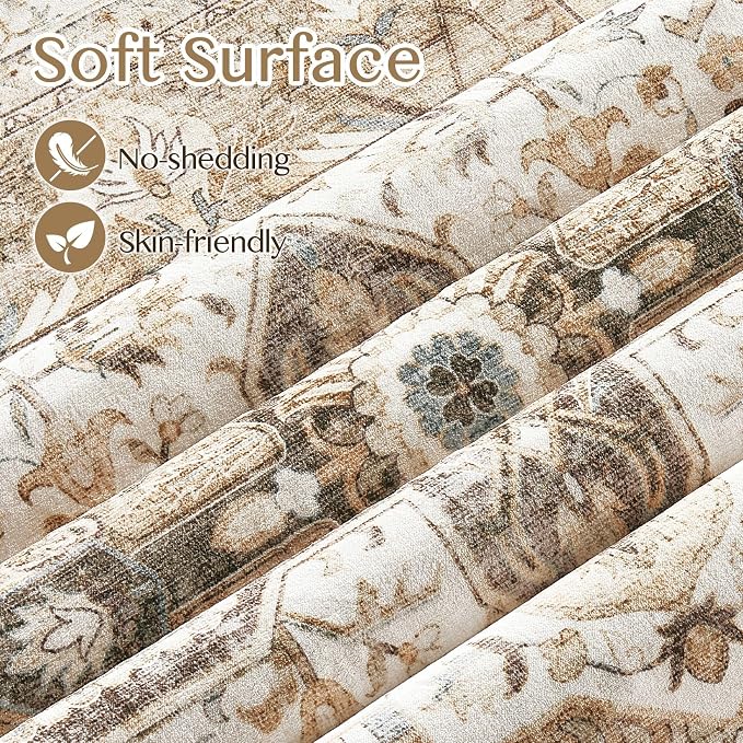 Tortania Area Rug Living Room Rugs - 9x12 Washable Boho Rug Vintage Oriental Distressed Farmhouse Large Thin Indoor Carpet for Living Room Bedroom Under Dining Table Home Office - Brown