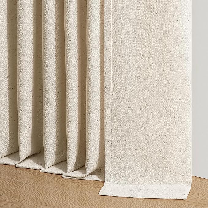 100 Inches Long Pinch Pleated Semi Sheer Curtains,Beige Linen Blended Light Filtering Window Curtains 100 Length 2 Panels for Living Room Bedroom Pinch Pleat Drapes with Hooks 2 Panels 40" Wx100 L