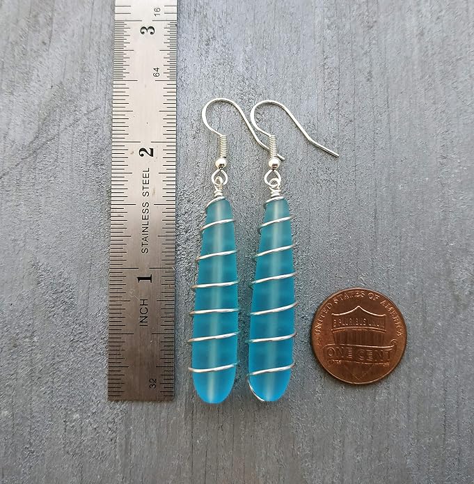 Handmade Sea Glass Earrings, Hawaiian Jewelry for Women, Long Teardrop Earrings Beach Jewelry, Sea Glass Jewelry For Women Birthday Gift For Her
