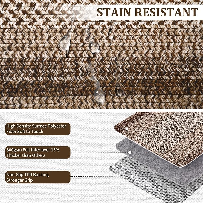 RUGSREAL 8x10 Area Rug Washable Large Living Room Rug Non Slip Farmhouse Rustic Floor Carpet Boho Accent Bedroom Rug Modern Geometric Throw Floor Cover Bohemian Border Carpet, Brown